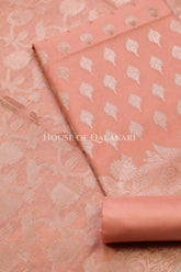 Banarasi Chanderi Cotton Unstitched Dress Material in Peach Pink with intricate Zari Buti work – product