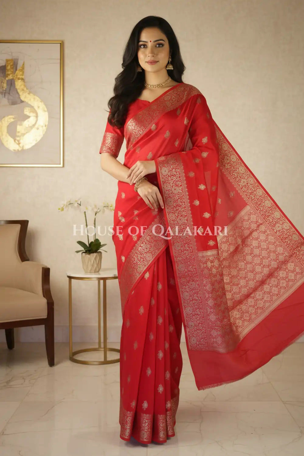 moonga silk saree front pose