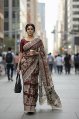 cotton kalamkari saree 0461 getting ready pose