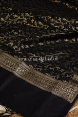 Banarasi Cotton Silk blend Unstitched Dress Material in Black and with matching floral vine jaal dupatta – dupatta