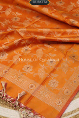 Banarasi Unstitched Dress Material in Dull Pink and with all over leaf buti and resham border along with floral resham jaal dupatta – dupatta