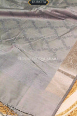 Banarasi Unstitched Dress Material in Grey diamond Chokdi resham work kurta and zari border – dupatta