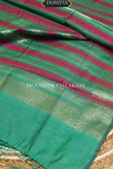 Banarasi Chanderi Cotton Unstitched Dress Material in Sea Green and with matching horizontal zari stripe dupatta – dupatta