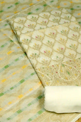 Cream Banarasi Chanderi Cotton Unstitched Dress Material with Zari Work – product