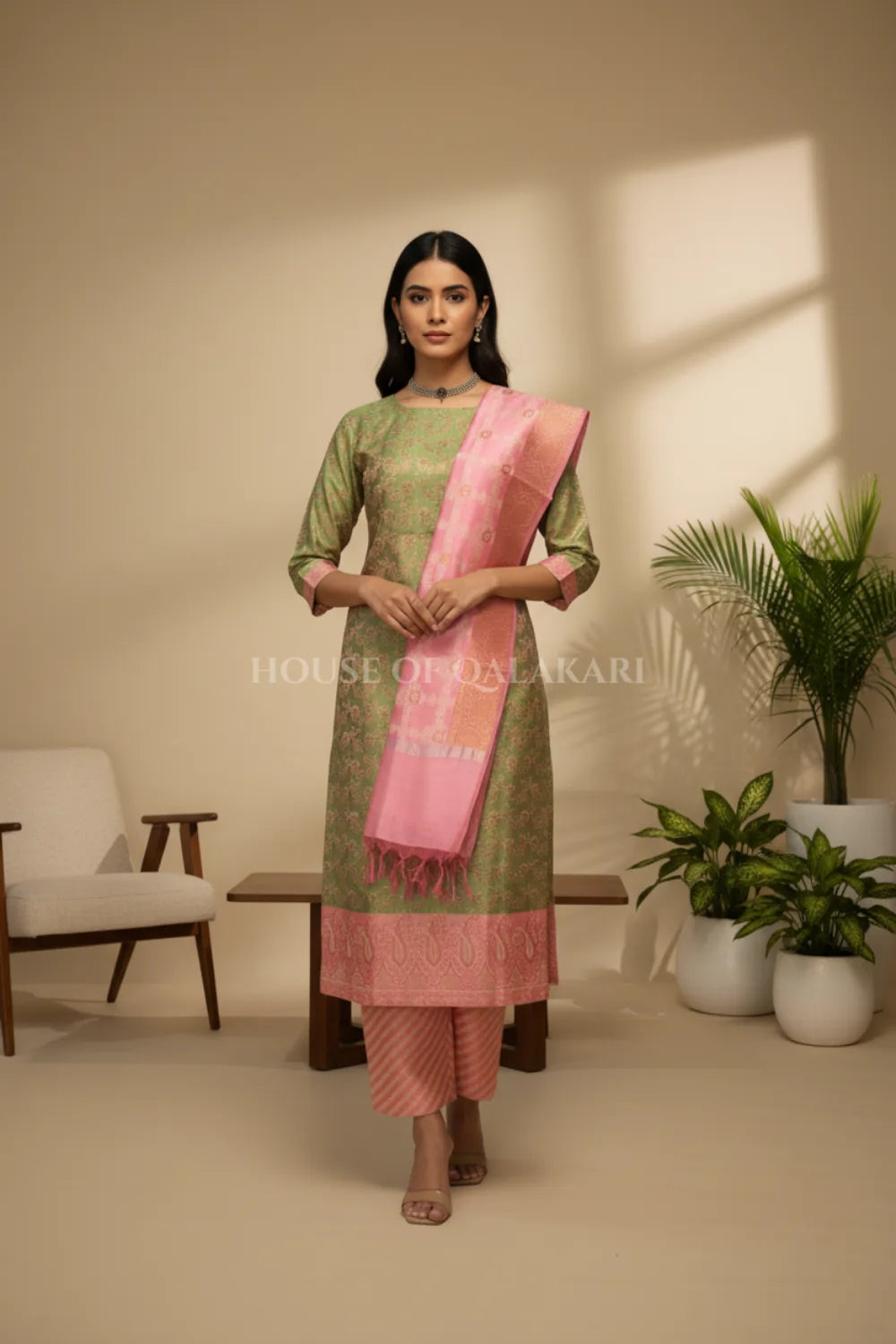 chanderi cotton dress material front pose