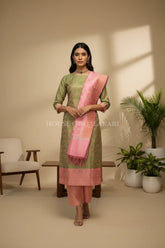 chanderi cotton dress material front pose