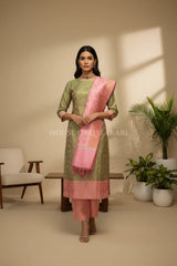 chanderi cotton dress material front pose