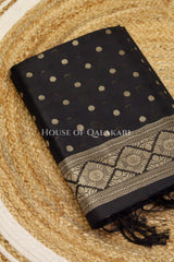 Banarasi Cotton Silk blend Unstitched Dress Material in Black and with gol buti( Polka dots) inspired work – kurta