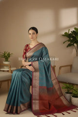 Tanchui Cotton Saree sitting pose