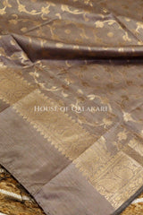 Banarasi Cotton Silk blend Unstitched Dress Material in Antique Grey colour with Intricate Zari Diamond Buti – dupatta