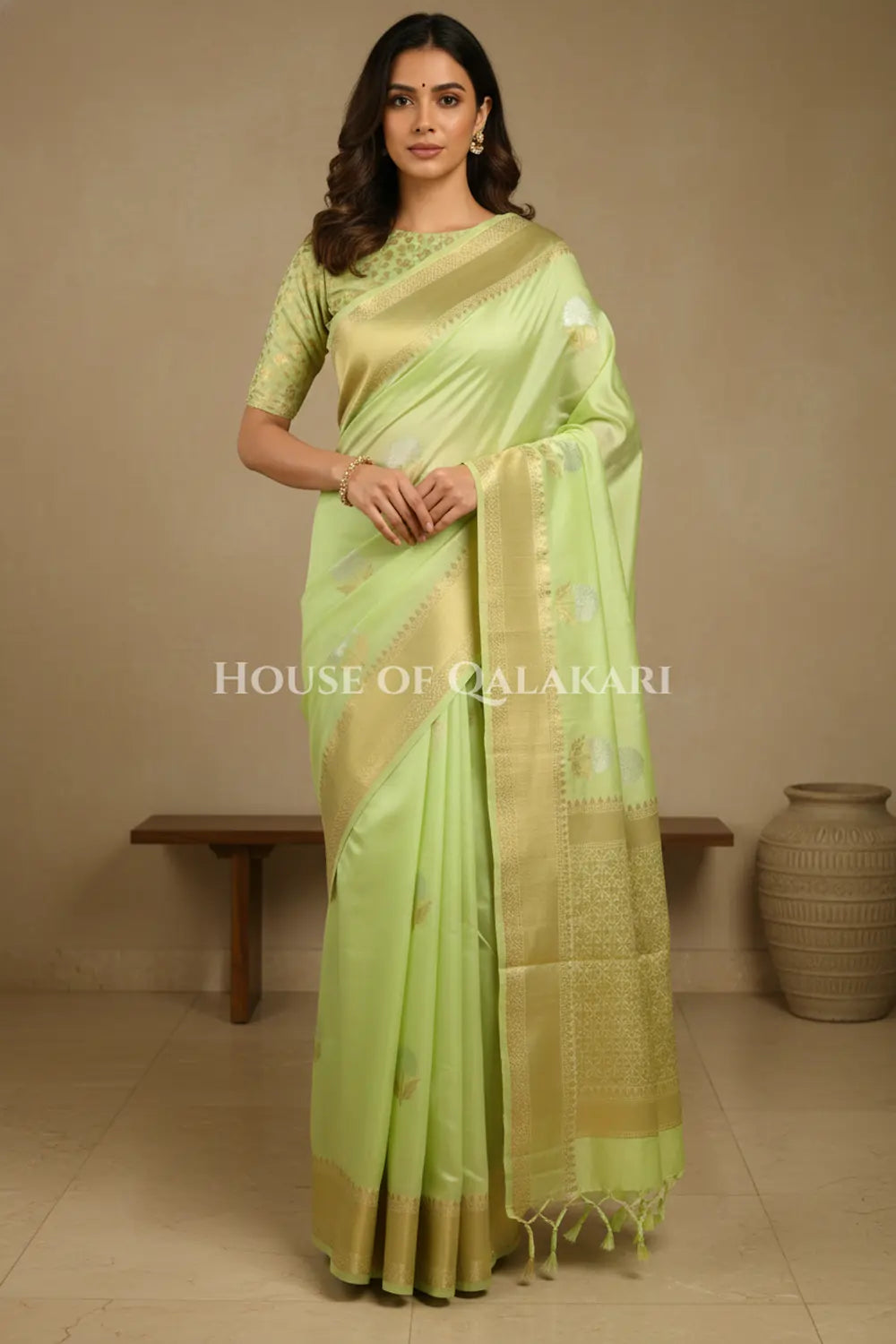moonga silk saree front pose