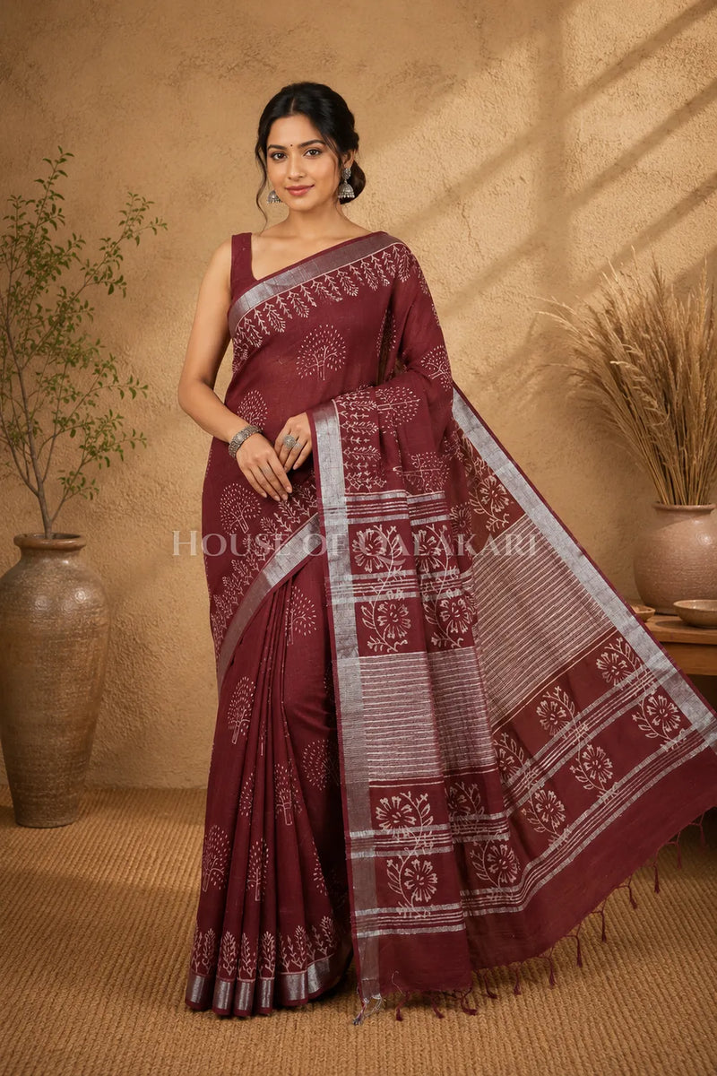 linen cotton saree 490 front pose