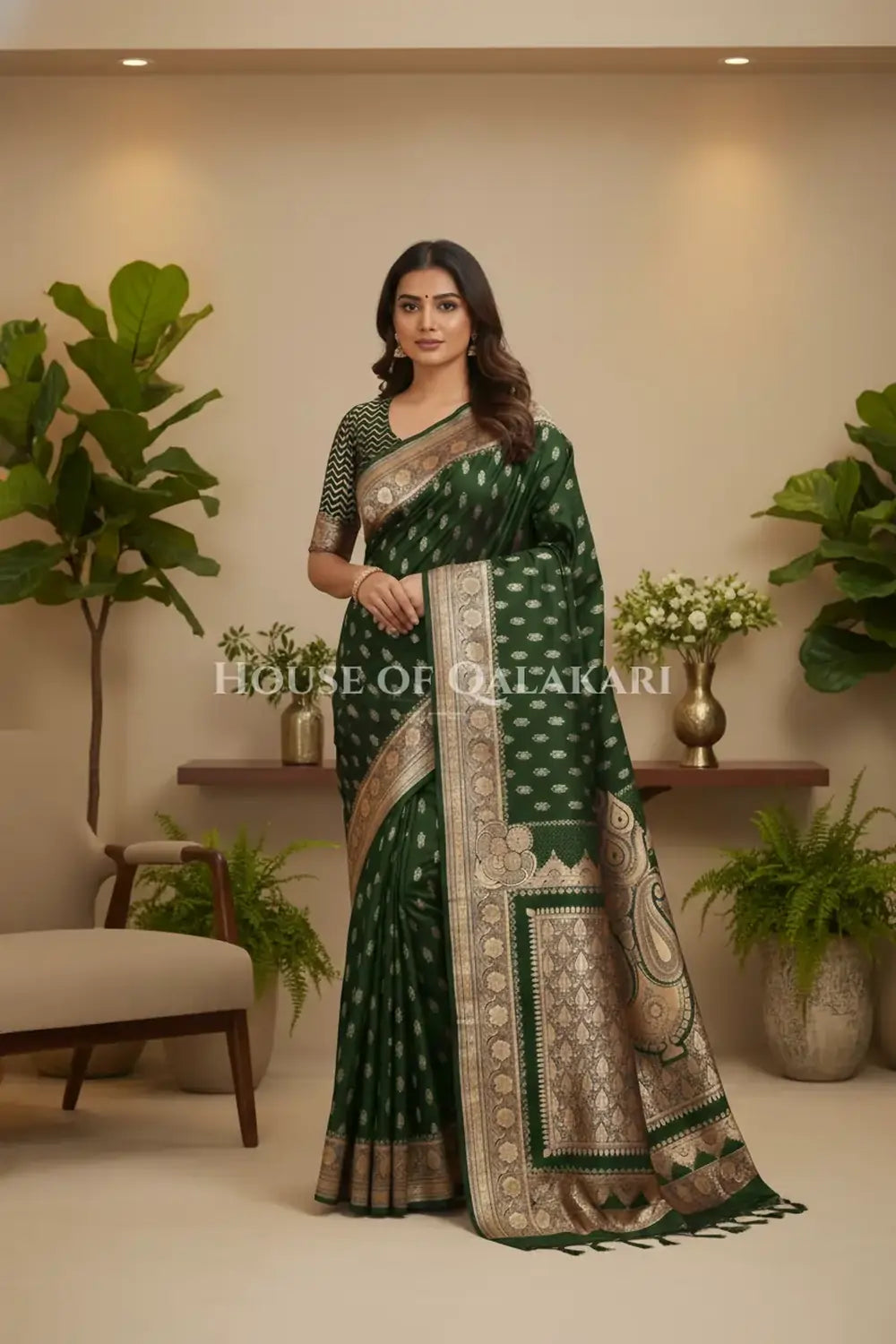 Double Katan Silk Saree front pose