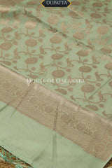 Banarasi Chanderi Cotton Unstitched Dress Material in Mint Green with intricate Zari Buti work – dupatta