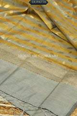 Banarasi Cotton Silk blend Unstitched Dress Material in mustard and silver grey contrast with Intricate Zari Buti – dupatta
