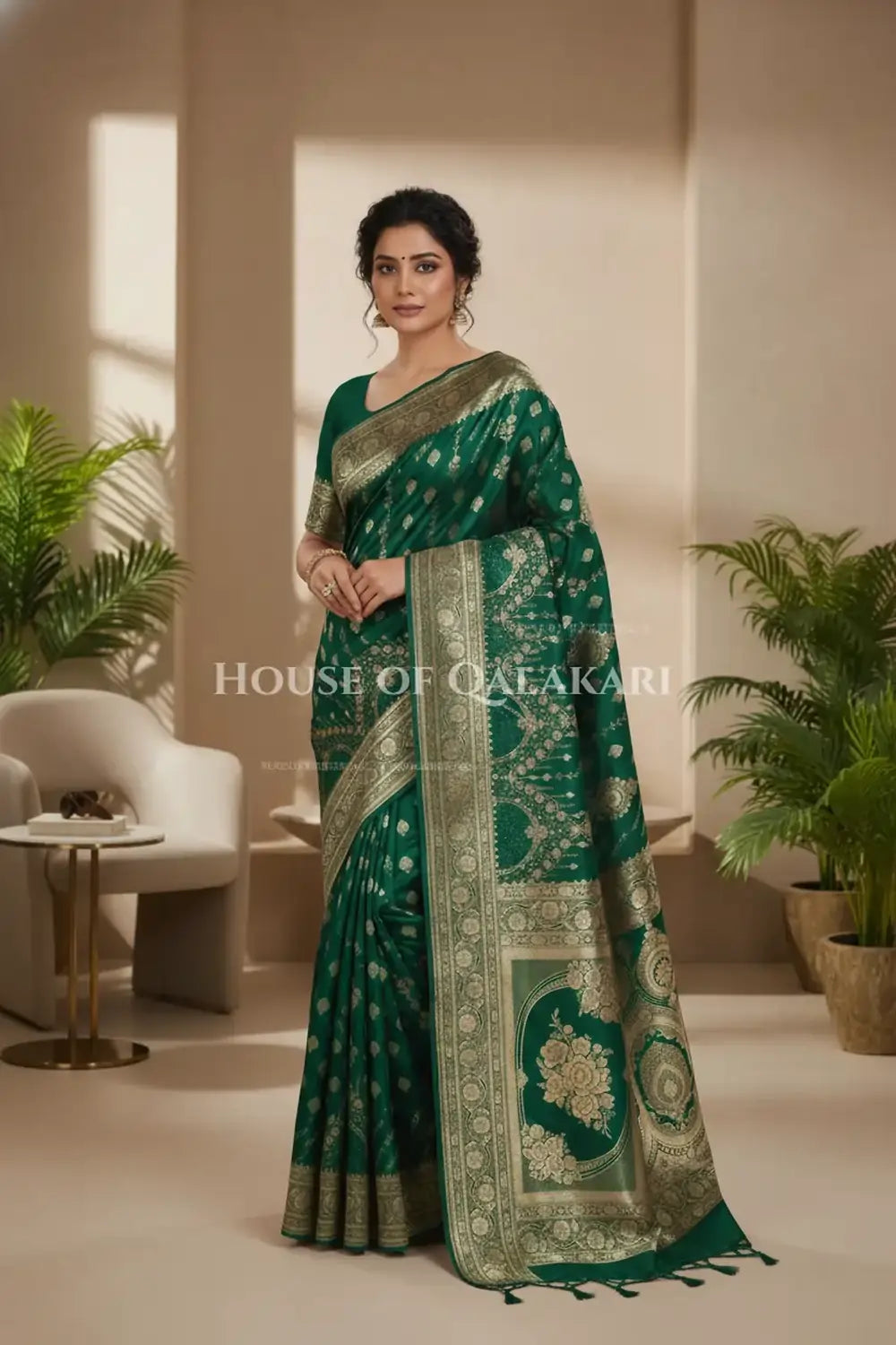 Double Katan Silk Saree front pose