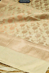 Banarasi Chanderi Cotton Unstitched Dress Material in Cream with intricate Zari Buti work – dupatta