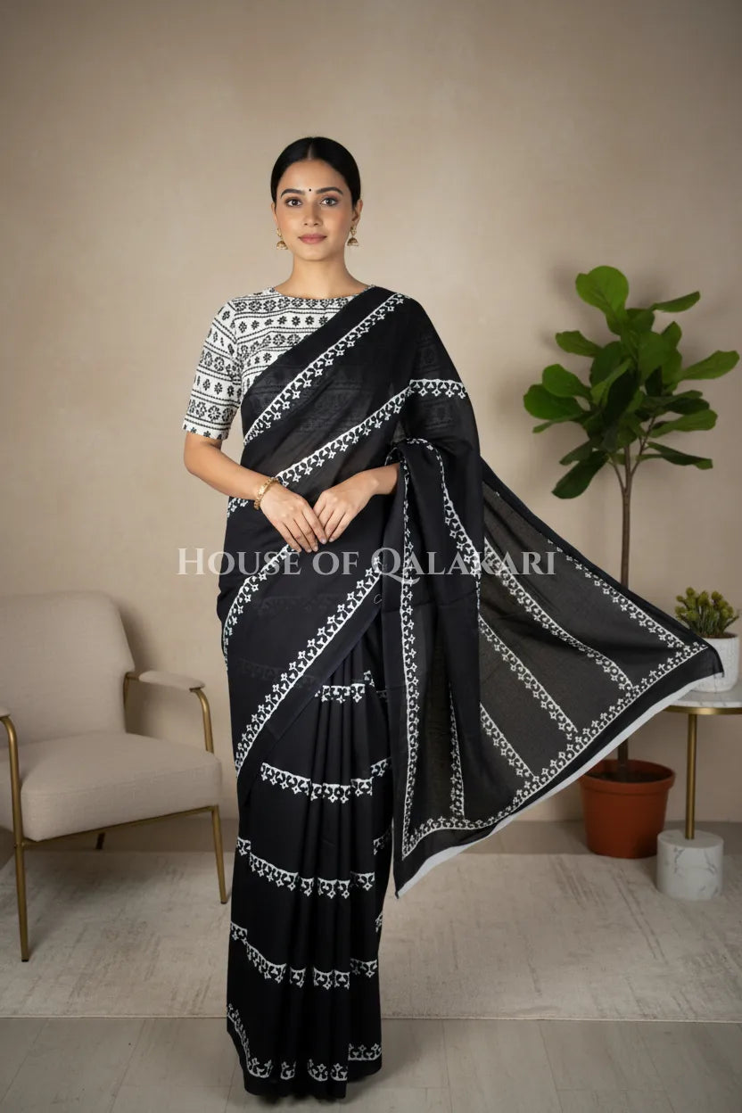 mulmul cotton bagru saree 405 front pose