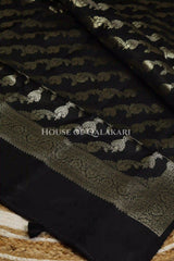 Banarasi Silk Unstitched Dress Material in light grey and black contrast with Intricate Zari Buti – dupatta