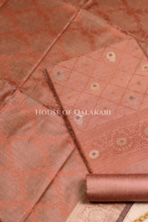 Banarasi Unstitched Dress Material in Brown Rust diamond Chokdi resham work kurta and zari border – product