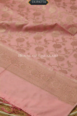 Banarasi Chanderi Cotton Unstitched Dress Material in Blush Pink with intricate Zari Buti work – dupatta