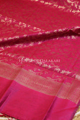 Banarasi Cotton Silk blend Unstitched Dress Material in Rani Pink and with matching floral vine jaal dupatta – dupatta