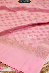 Banarasi Chanderi Cotton Unstitched Dress Material in Light Pink and with matching floral vine jaal dupatta – dupatta