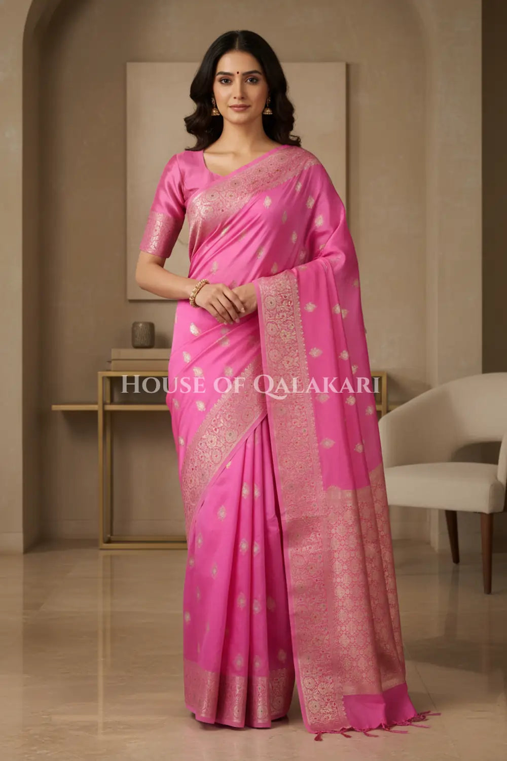moonga silk saree front pose
