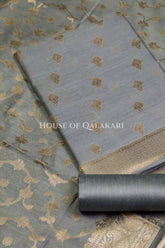 Banarasi Cotton Silk blend Unstitched Dress Material in Grey colour with Intricate Zari Diamond Buti – product