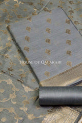 Banarasi Cotton Silk blend Unstitched Dress Material in Grey colour with Intricate Zari Diamond Buti – product