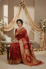 Double Katan Silk Saree sitting pose
