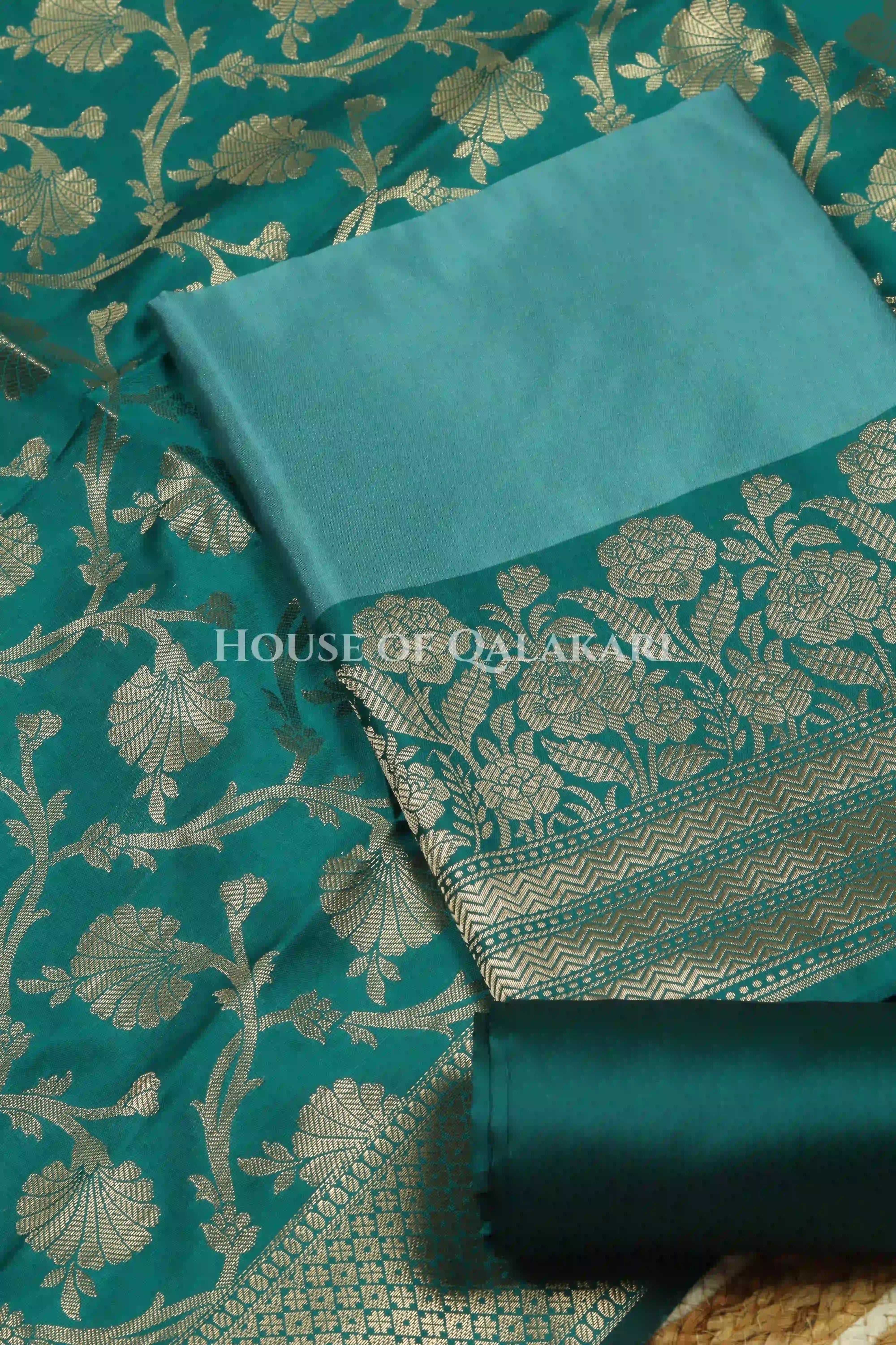 Banarasi silk Unstitched Dress Material in sky blue and blue contrast with Intricate Zari Buti – product