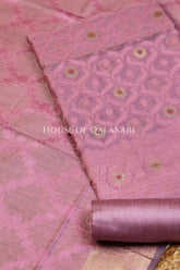 Banarasi Chanderi Cotton Unstitched Dress Material in Light Mauve and with matching floral vine jaal dupatta – product
