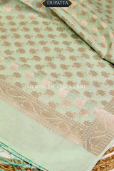 Banarasi Chanderi Cotton Unstitched Dress Material in Light Sea Green and with matching floral vine jaal dupatta – dupatta