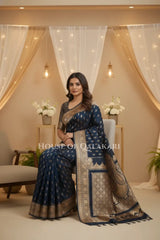 Double Katan Silk Saree sitting pose