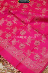 Banarasi Unstitched Dress Material in Mushroom and with all over leaf buti and resham border along with floral resham jaal dupatta – dupatta