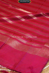 Banarasi Chanderi Cotton Unstitched Dress Material in Rani Pink and with matching horizontal zari stripe dupatta – dupatta
