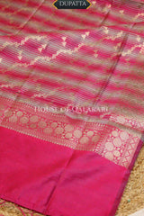 Banarasi Cotton Silk blend Unstitched Dress Material in Rani Pink and with Bandhani-Leheriya inspired work – dupatta