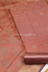Banarasi Chanderi Cotton Unstitched Dress Material in Copper rose and with matching floral vine jaal dupatta – product