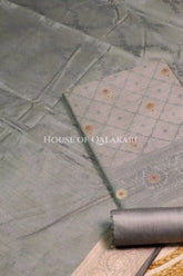 Banarasi Unstitched Dress Material in Grey diamond Chokdi resham work kurta and zari border – product