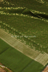 Banarasi Cotton Silk blend Unstitched Dress Material in Mehndi and with matching floral vine jaal dupatta – dupatta