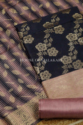 Banarasi Cotton Silk blend Unstitched Dress Material in navy blue and rose gold contrast with Intricate Zari Buti – product