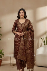 chanderi cotton dress material front pose