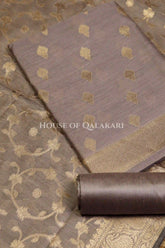 Banarasi Cotton Silk blend Unstitched Dress Material in Antique Grey colour with Intricate Zari Diamond Buti – product