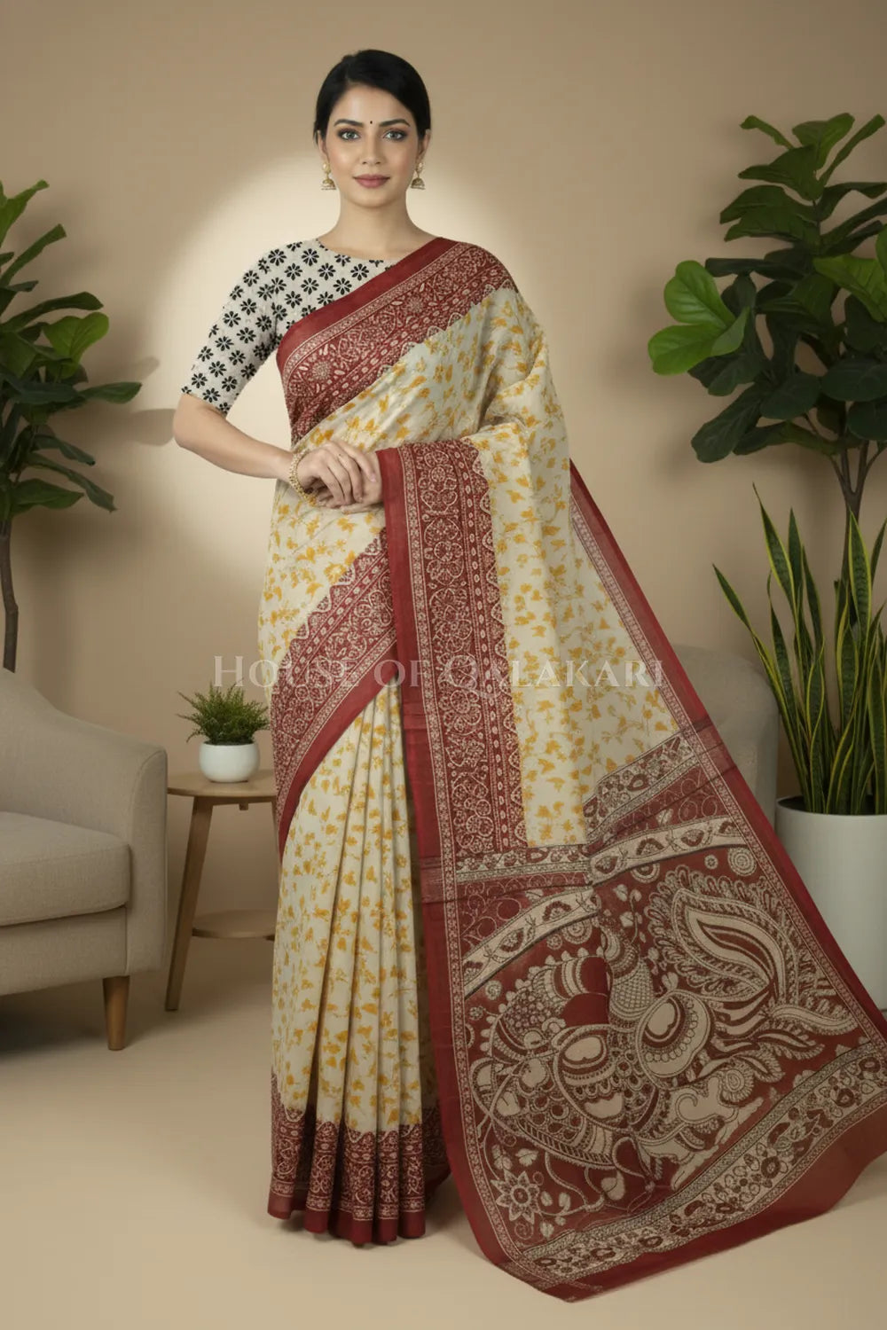 cotton kalamkari saree 0455 front pose