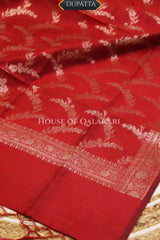 Banarasi Chanderi Cotton Unstitched Dress Material in Red and with matching floral vine jaal dupatta – dupatta