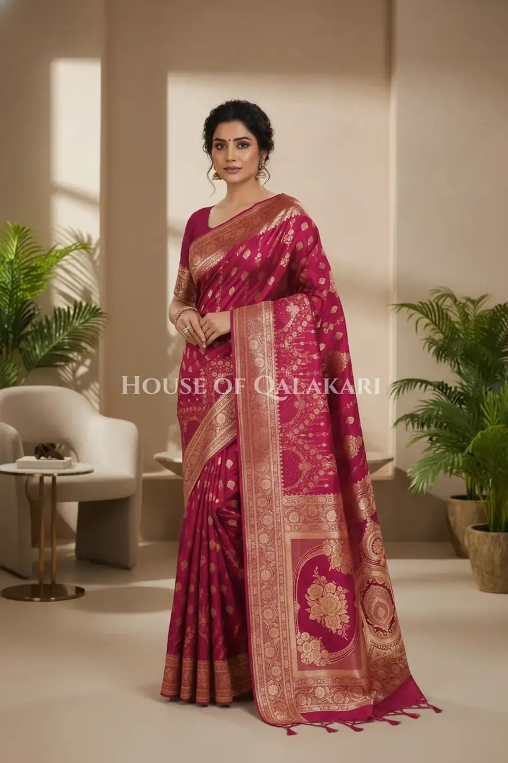 Double Katan Silk Saree front pose