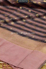 Banarasi Cotton Silk blend Unstitched Dress Material in navy blue and rose gold contrast with Intricate Zari Buti – dupatta