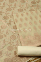 Banarasi Chanderi Cotton Unstitched Dress Material in Cream with intricate Zari Buti work – product