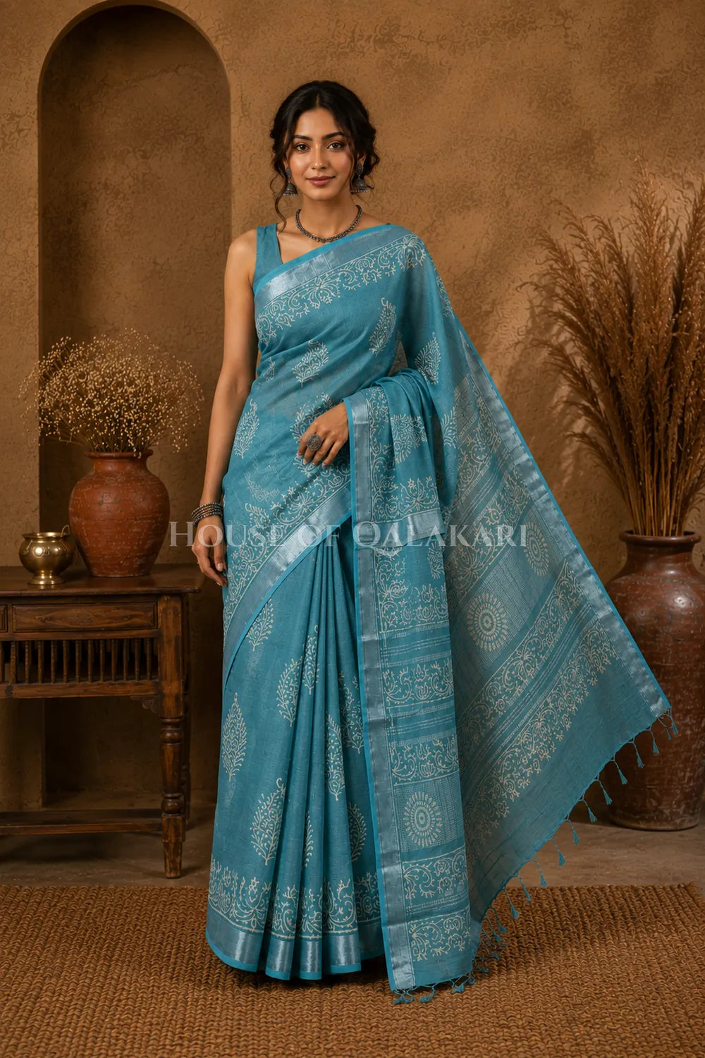 linen cotton saree 497 front pose
